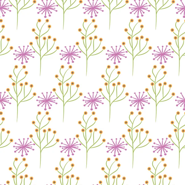 Wildblume Frühling rosa und grünes Feld nahtlose Muster. — Stockvektor