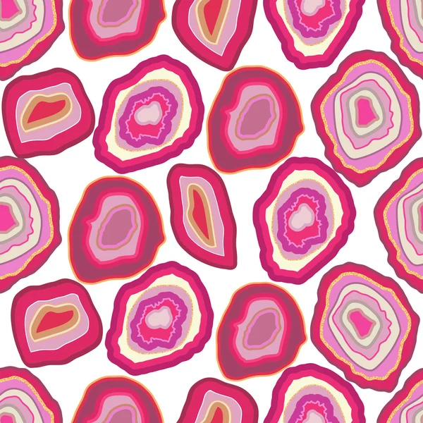Vector rosa ágata rosa patrón sin costuras de cristal en blanco. Una rebanada de minerales de piedra de geoda o huevo de trueno . — Archivo Imágenes Vectoriales
