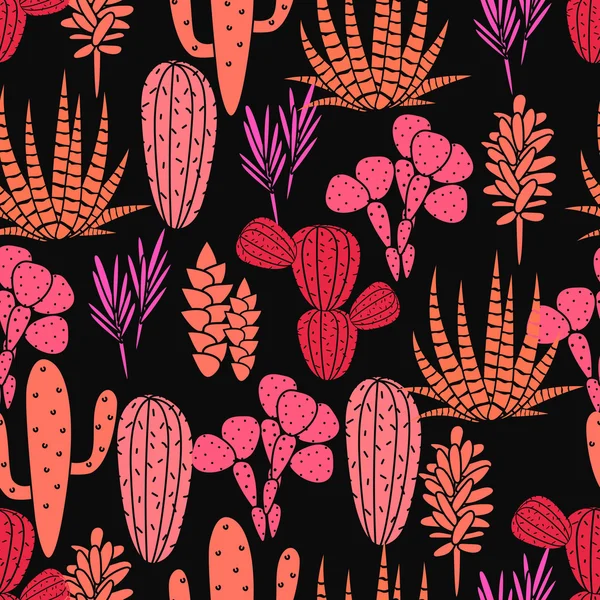 Végétaux succulents vecteur motif sans couture. Botanique noir et rose cactus floral imprimé tissu . — Image vectorielle