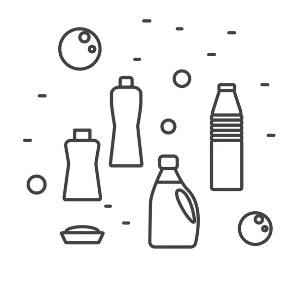 Pulizia detergente forniture in stile moderno linea. Illustrazione vettoriale . — Vettoriale Stock