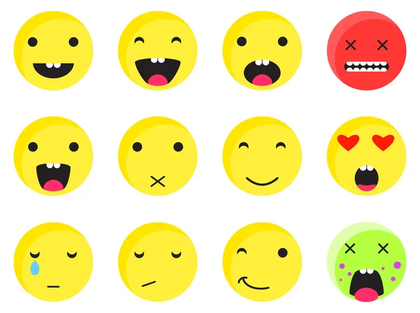 Amarillo redondo emoji sonrisa conjunto. Emoticon icono de estilo plano vector . — Vector de stock