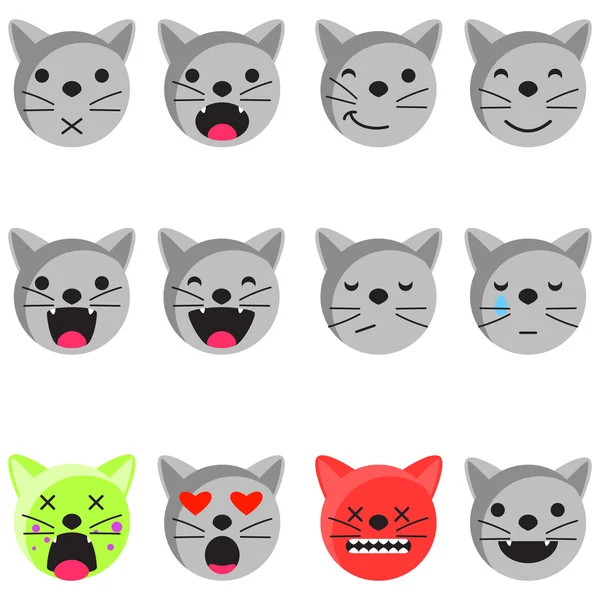 Cat smile emoji set. Emoticon icon flat style vector. — Stock Vector