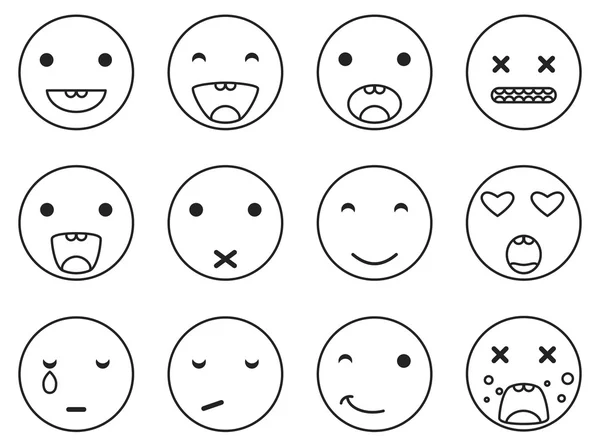 Conjunto de emojis de sonrisa redonda. Emoticon icono lineal estilo vector . — Vector de stock