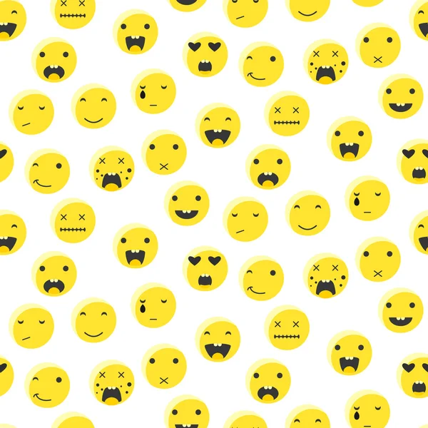 Giallo rotondo sorriso emoji modello senza soluzione di continuità. Emoticon icona vettore stile piatto . — Vettoriale Stock