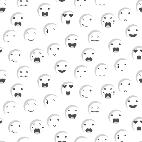 Blanco redondo sonrisa emoji patrón sin costuras. Emoticon icono de estilo plano vector . — Vector de stock