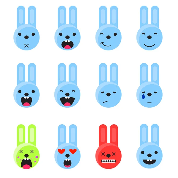 Bunny sourire emoji ensemble. Vecteur de style plat icône émoticône . — Image vectorielle