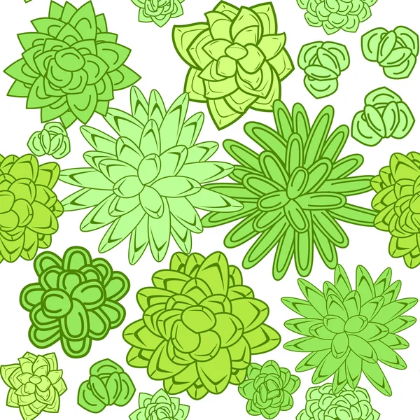 Succulent garden monochrome doodle seamless pattern. — Stock Vector