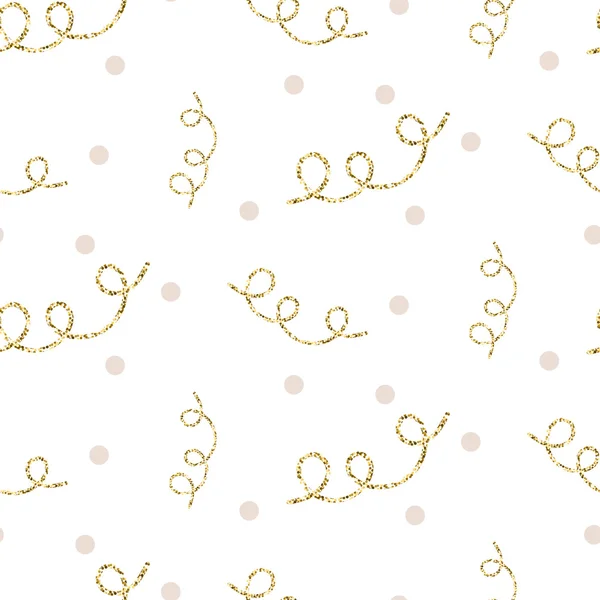 Glitter serpentine confetti ornament. Vector gold seamless pattern collection. — Stok Vektör