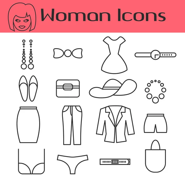 Woman accessories line icon set. — Stock Vector