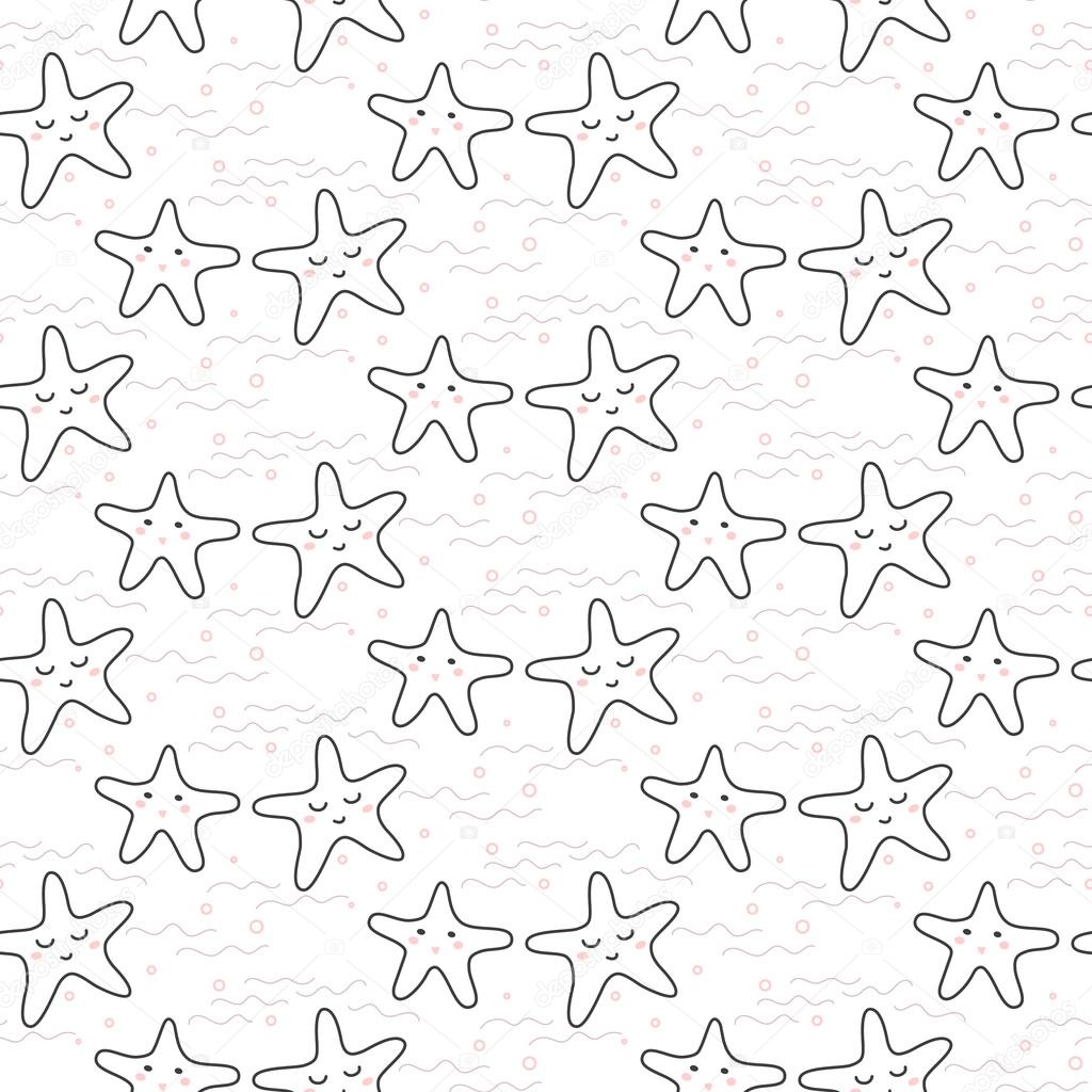 Stelle stilizzate linea divertente modello senza cuciture per bambini e neonati Disegno di tessuto di mare carina per lino tessile e abbigliamento in stile