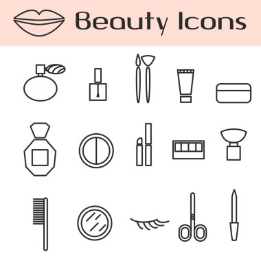 Güzellik kozmetik çizgi vektör Icon set.