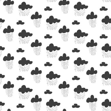 Bebek vektör seamless modeli. Siyah eğlenceli yağmurlu gökyüzü Tekstil baskı.