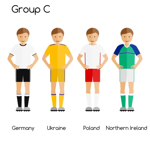 Fußballmannschaftsspieler. Gruppe c - Deutschland, Ukraine, Polen und Nordirland. — Stockvektor