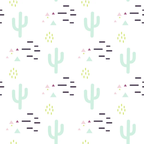 Menta y cactus blanco patrón inconsútil desierto . — Vector de stock