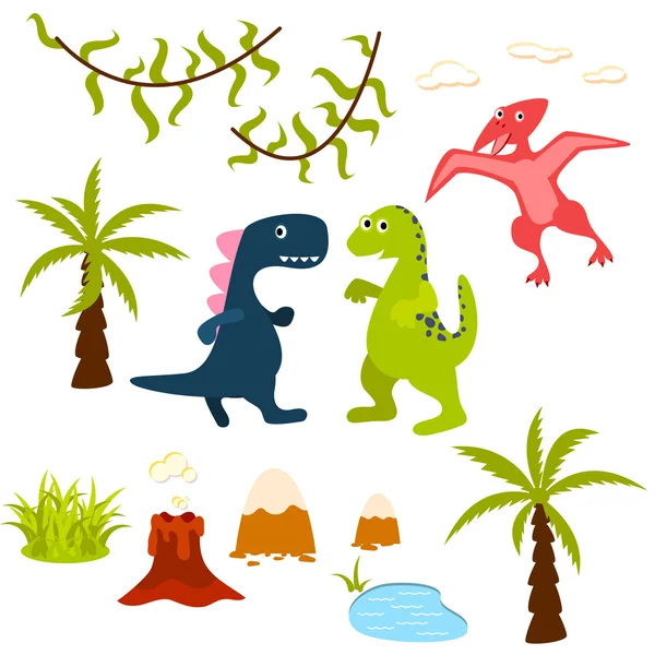 Dinozor ve Orman ağacı clipart seti. — Stok Vektör