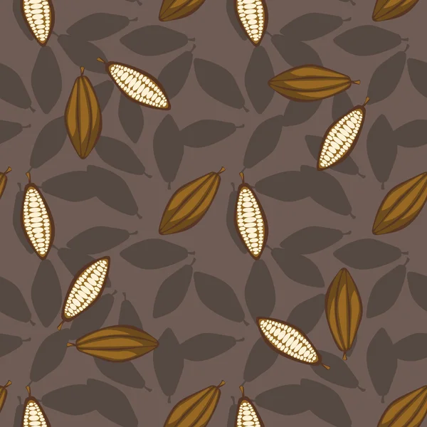 Cocoa beans seamless pattern. Chocolate background. — Stock Vector