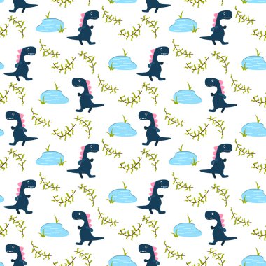 Dino çocuk kesintisiz vektör desen Tekstil baskı için.