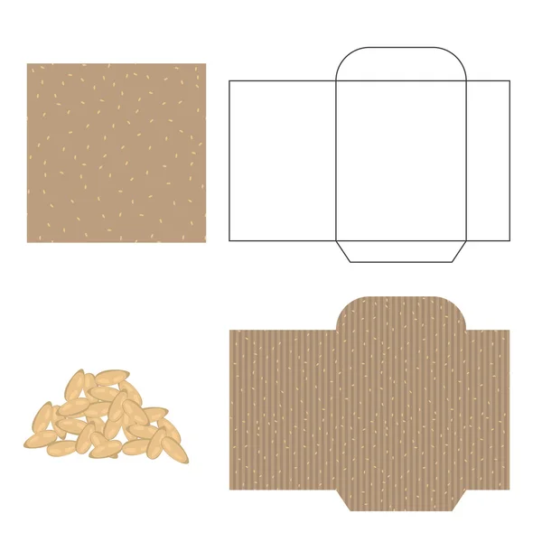 Kit de design de embalagem de sementes de gergelim. Embalagem de papel reciclado . —  Vetores de Stock