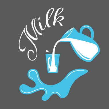 Çiftlik süt sıçrama vektör öğeleri. Sürahi dökme.