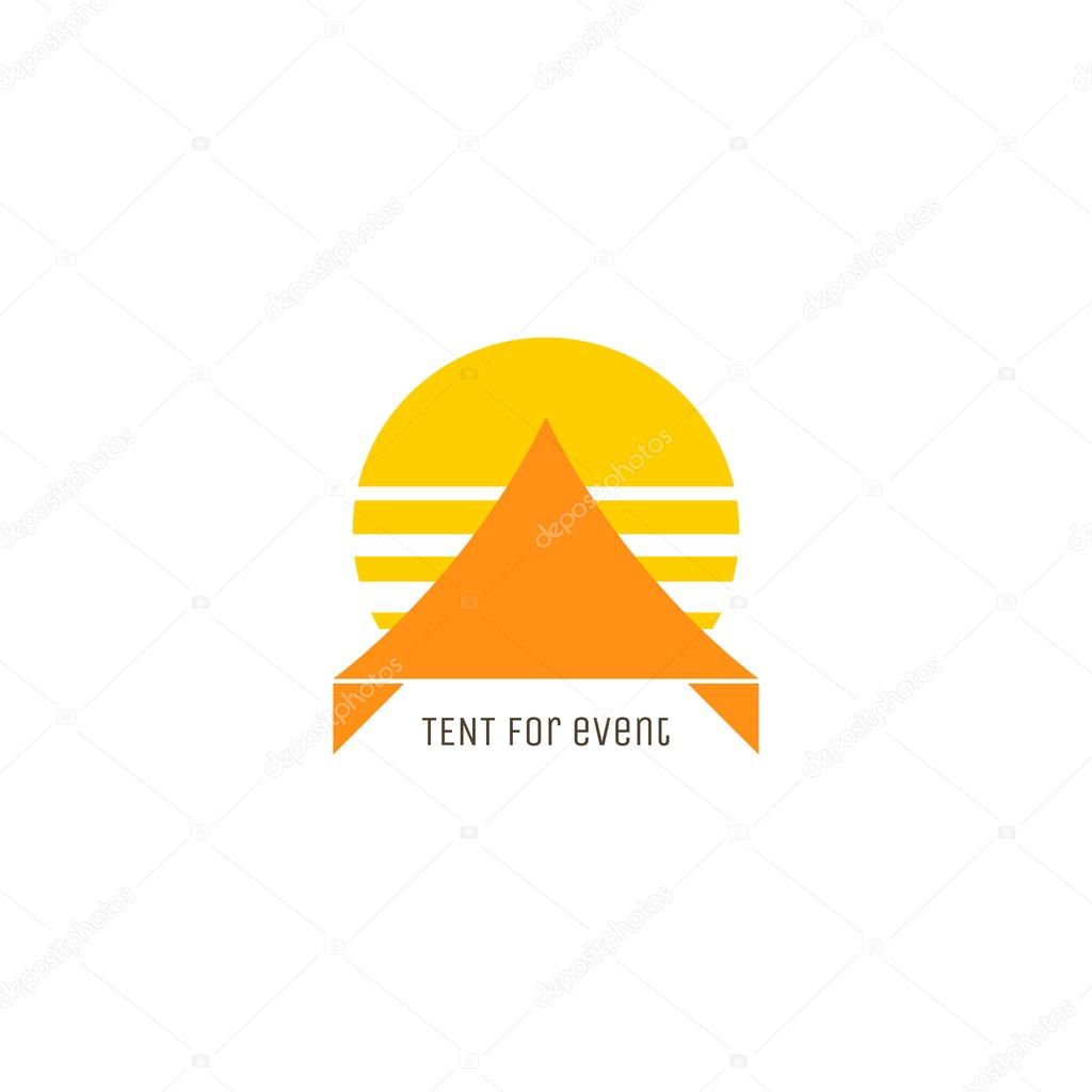 Event tent logo concept. Tent or awning with sunset behind for party event company.