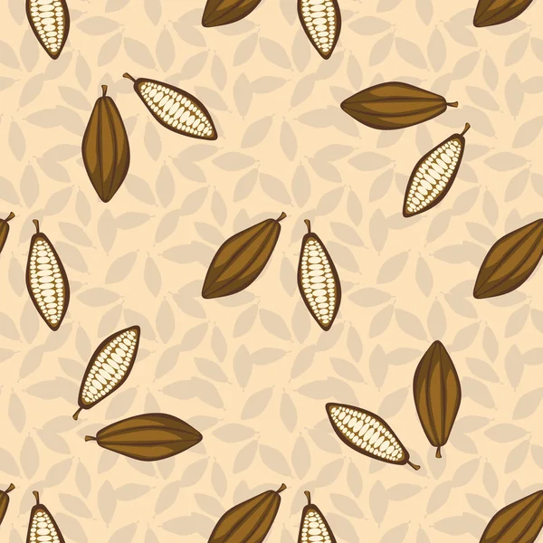 Cacao beans seamless pattern. Chocolate background. — Stock Vector