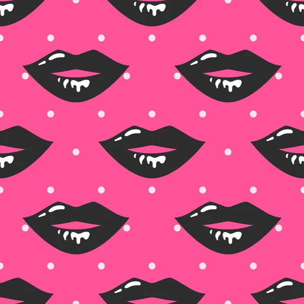 Pin up chica estilo labios lápiz labial húmedo patrón de vectores sin costuras . — Vector de stock