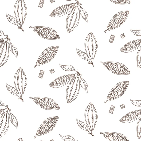 Kakao çekirdeği anahat seamless modeli. Çikolata tek renkli arka plan.