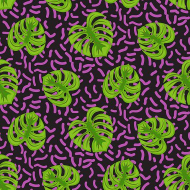 Dikişsiz desen Monstera tropik bitki yaprakları.