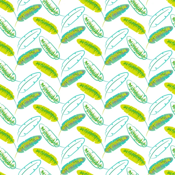 Green banana palm leaves seamless vector pattern. — Stock Vector