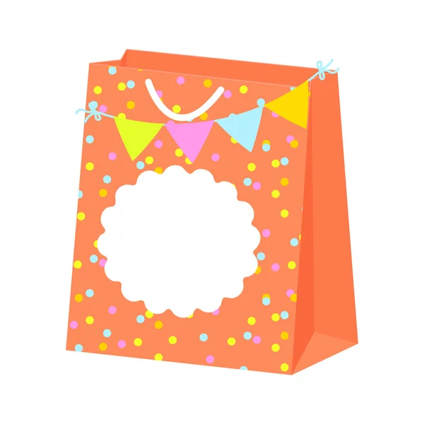 Paper festive gift bag vector with tag label. — Stock Vector