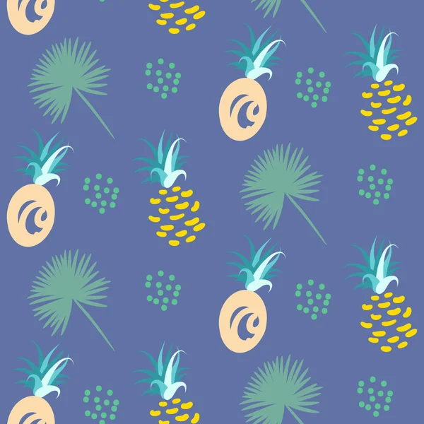 Ananas abstrakte exotische blaue Vektor nahtlosen Hintergrund. Textilmuster. — Stockvektor