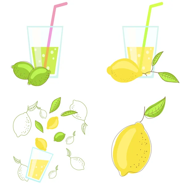 Ilustração do vetor de limão e suco de limão . — Vetor de Stock