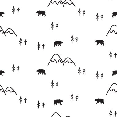 İskandinav basit tarzı siyah beyaz ayı desen.