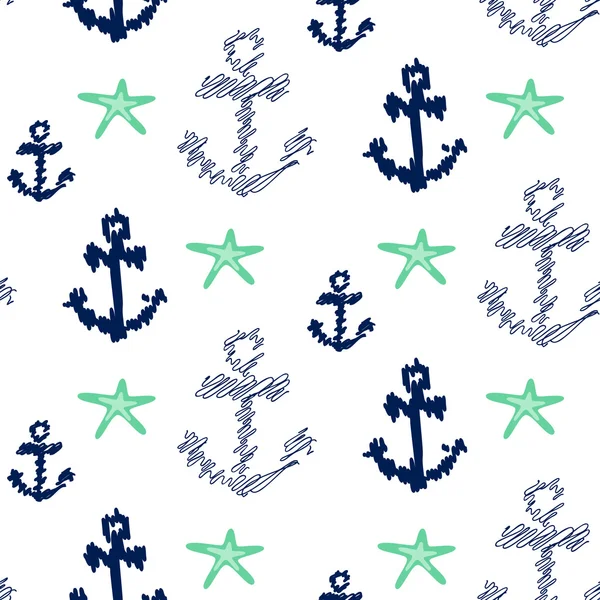 Nautical anchor seamless vector pattern on white. — Stock Vector