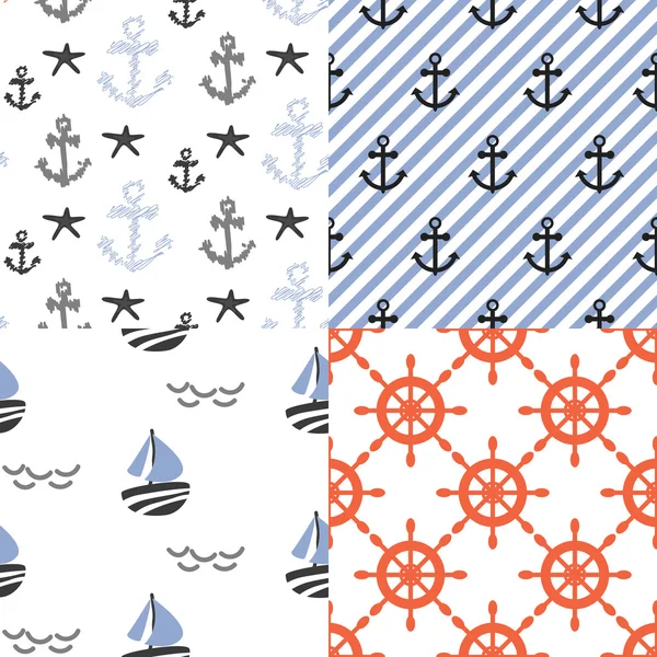 Seamless vector pattern set with nautical sailor theme. — Stock Vector