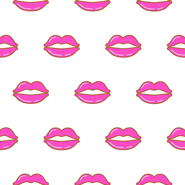 Pop art girl style pink lipstick lips seamless vector pattern. — Stock Vector