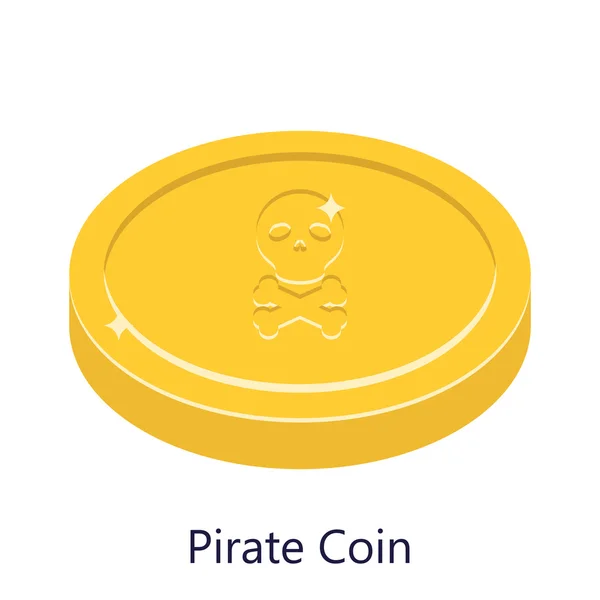 Piraat munt gouden vector illustratie. Schedel teken op gouden geld. — Stockvector