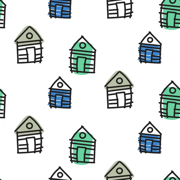 Linea casas escandinava cabaña ornamento. Vector dibujado a mano patrón sin costura . — Vector de stock