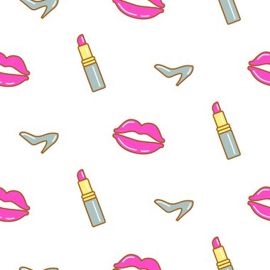 Ruj, dudak ve ayakkabı satırı simgesi seamless modeli.