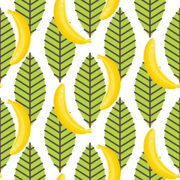 Banana fruit with leaves seamless pattern. — Stock Vector