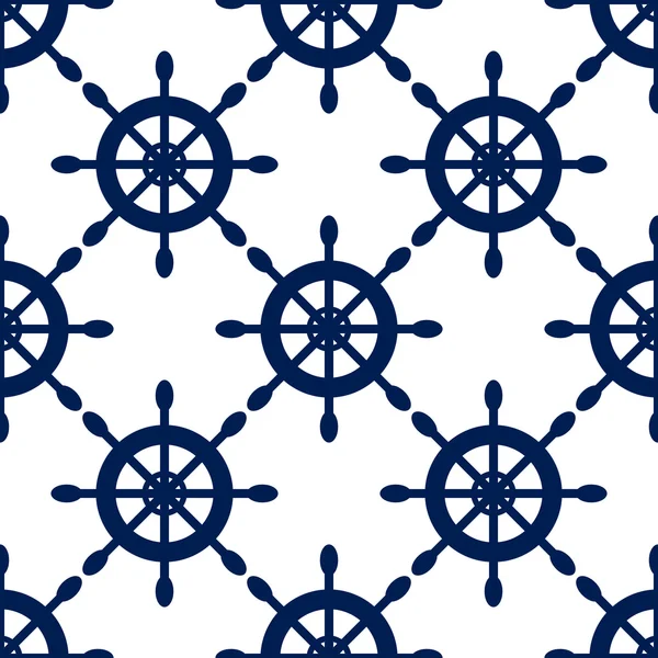 Seamless vector pattern with nautical blue helms. — Stock Vector