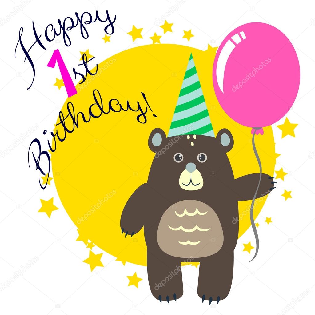 Joyeux Premier Anniversaire Carte De Voeux Avec Ours Image Vectorielle Par Inides C Illustration Joyeux Premier Anniversaire Carte De Voeux Avec Ours Image Vectorielle Par Inides C Illustration