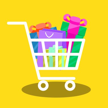 Alışveriş sepeti hediye kutuları vektörünü tam.
