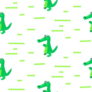 Timsah yeşil ve beyaz sorunsuz vektör desen.