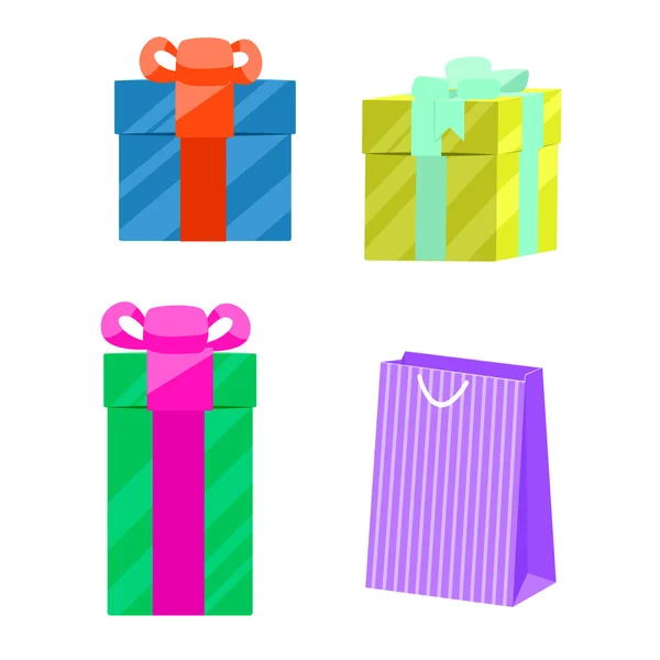 Set geschenkdozen en papieren zak vector. — Stockvector