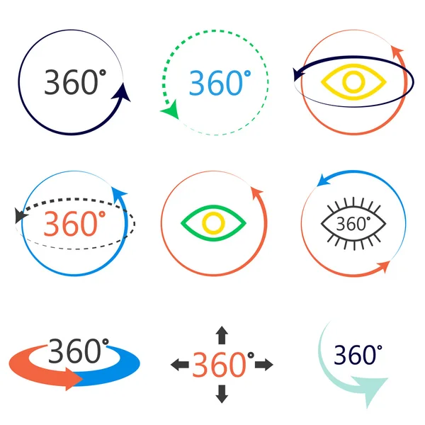 Повний 360 градусів піктограми перегляду кутів . — стоковий вектор