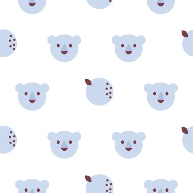 Şirin yavru aslanlar ve kumaş izi için şekillendirilmiş meyvesiz desen. Çizgi film aslanları portreleri. Çocuk temalı sanat tarzı