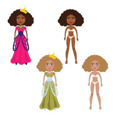 Prenses Kağıt Bebek elbiseli ve taç takan