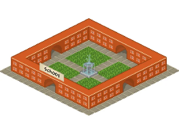 Edifício da escola em estilo pixel art — Vetor de Stock