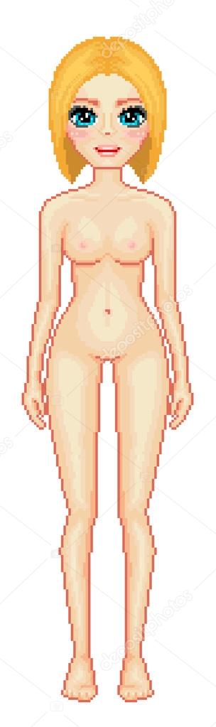 Girl body figure isolated in pixel art cartoon style. Vector illustartion